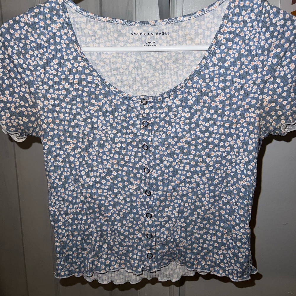 American Eagle Blue Floral Shirt